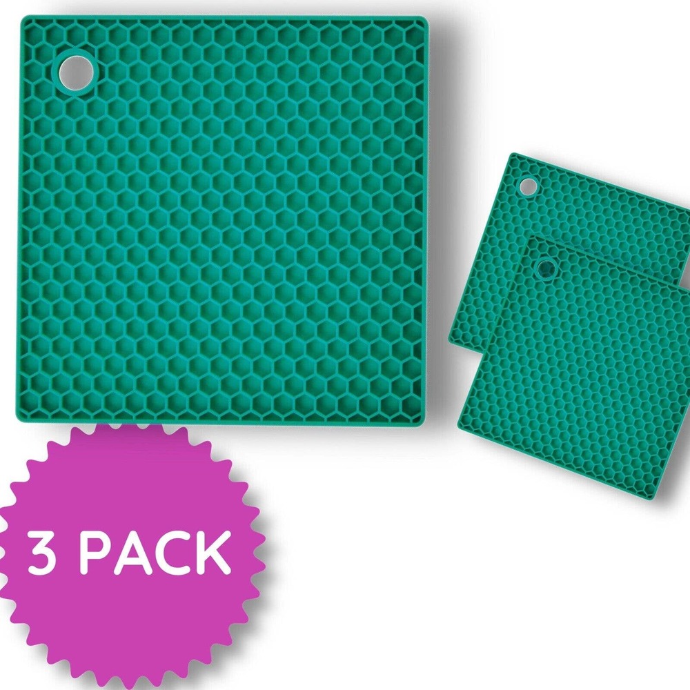 Countertop Trivet Square Pads Heat Resistant Table mats Green 3 Pack Silicone